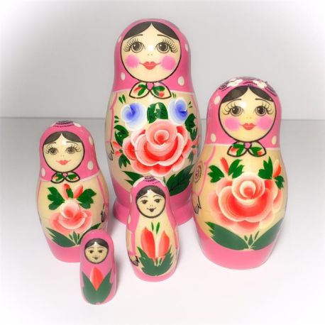 5 stk. Babushka dukker - Lyserød