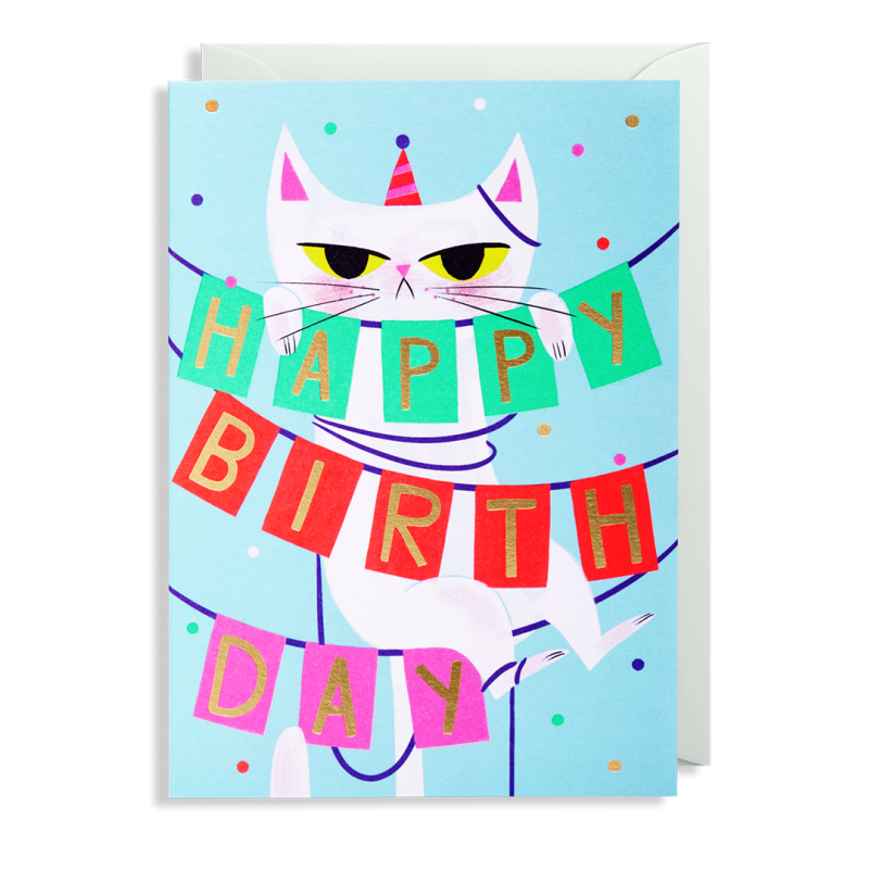 Mopset kat Happy Birthday - Fødselsdagskort & kuvert