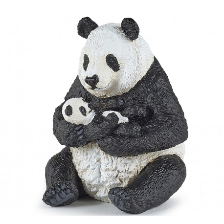 Siddende panda med baby - Figur - Papo