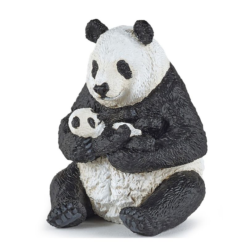 Siddende panda med baby - Vilde dyr figur
