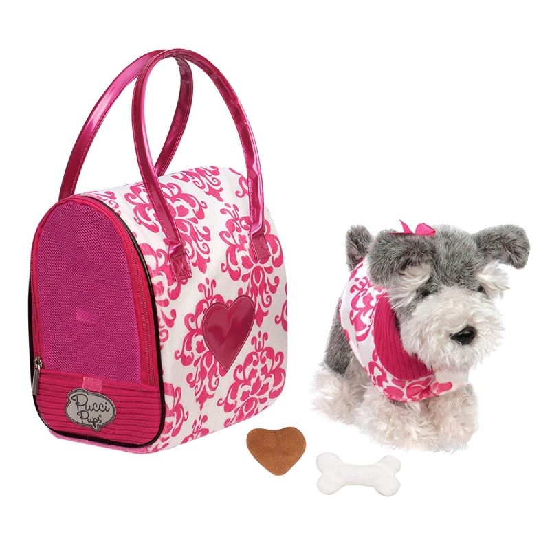 Schnauzer Hund i pink & hvid taske -