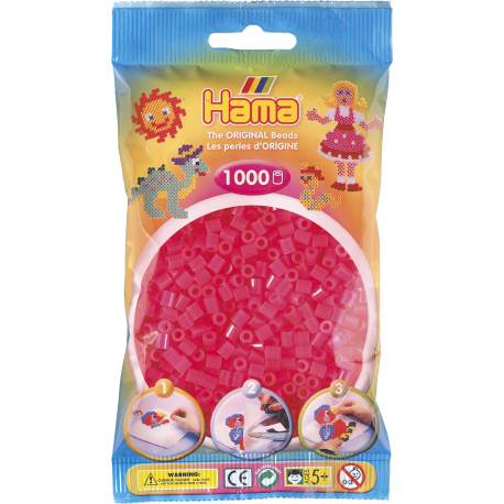 Fuschia midi perler - 1000 stk. i pose - Hama