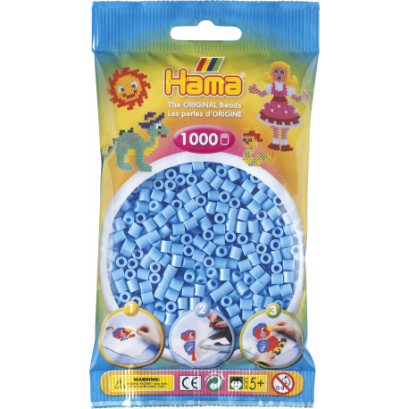 Pastel blå midi perler - 1000 stk. i pose - Hama