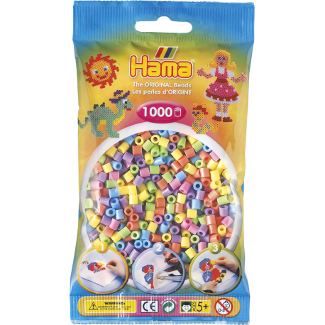Pastel mix midi perler - 1000 stk. i pose - Hama