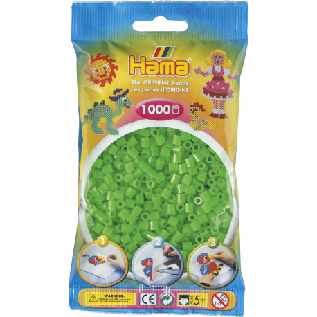 Fluorescerende grønne midi perler - 1000 stk. i pose - Hama