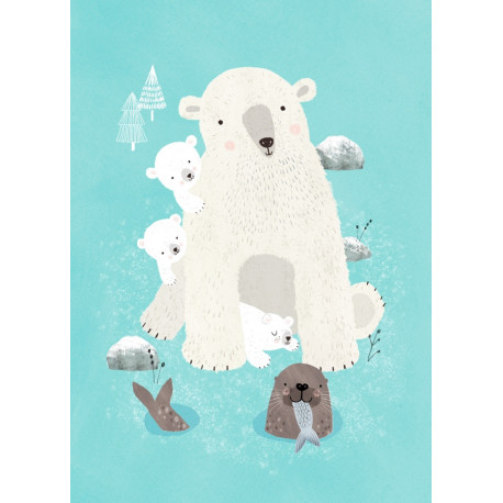 Isbjørn med unger - Postkort - Petit Monkey