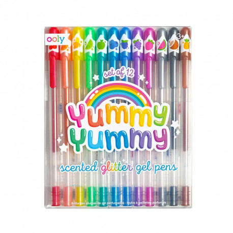 12 Yummy Yummy Gel Pens med glimmer & frugtduft - Ooly