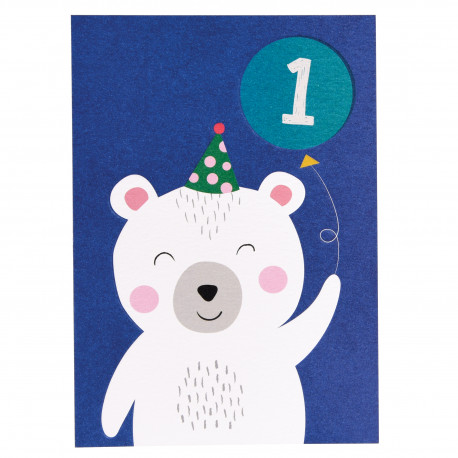 1 års fødselsdag - Kort & kuvert med isbjørn