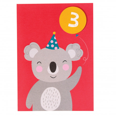 3 års fødselsdag - Kort & kuvert med koala