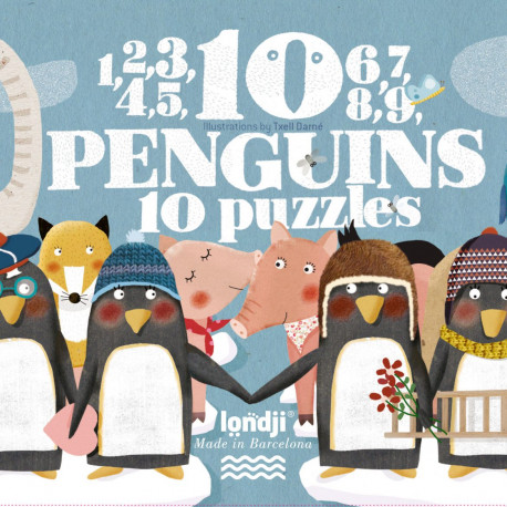 10 Pingviner - 10 puslespil 55 brikker - Londji 