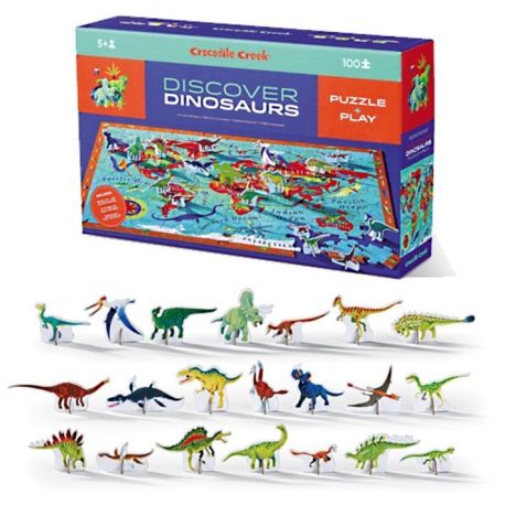 Opdag Dinosaurer - Puslespil, figurer & infohæfte - 100 brikker - Crocodile Creek