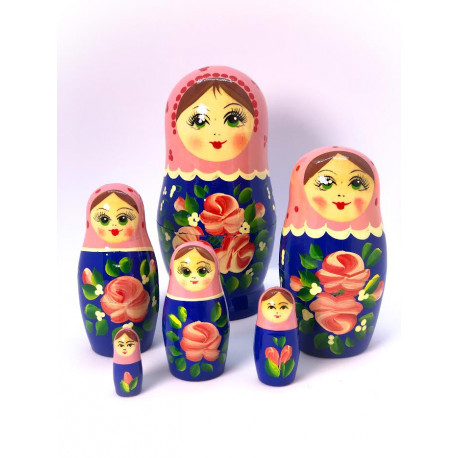 6 stk. Babushka dukke - Rosa & koboltblå
