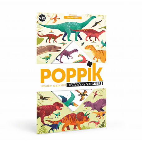 Dinosaurer 5-12 år - Plakat med 32 stickers - Poppik