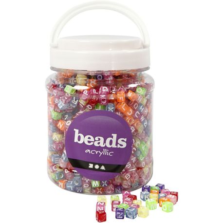 Bogstavmix - Transperante akrylperler med bogstaver i bøtte - 700 ml