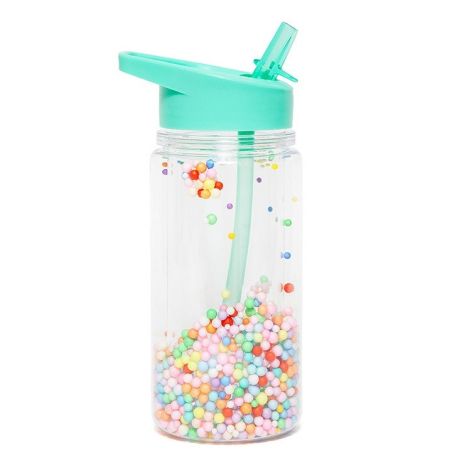 Grøn drikkedunk med konfettikugler & vippetud - Petit Monkey