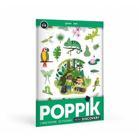 Grøn 3-8 år - A4 plakat med 24 stickers - Poppik