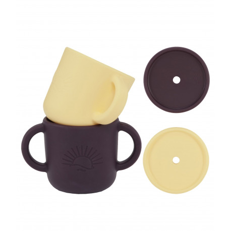 2 stk. Vanilla & Plum kopper med håndtag & låg - Silikone - Lille Vilde 