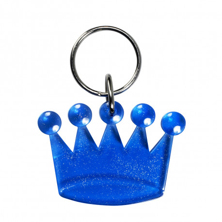 Krone blå transparent nøglering med glimmer