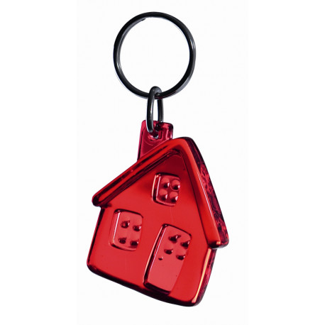 Hus rød transparent nøglering & taskepynt