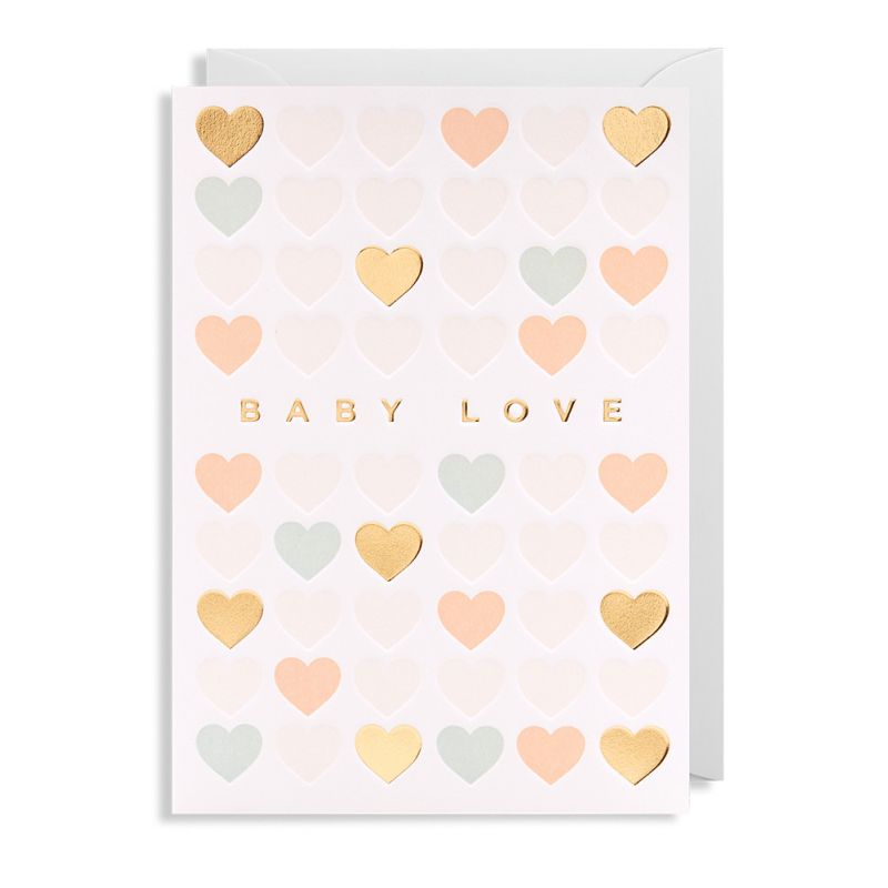 Baby Love med hjerter - Barselskort & kuvert