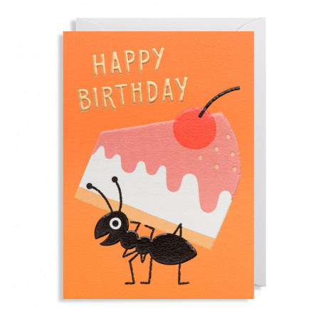 Myre med kage - Fødselsdagskort & kuvert - Lagom