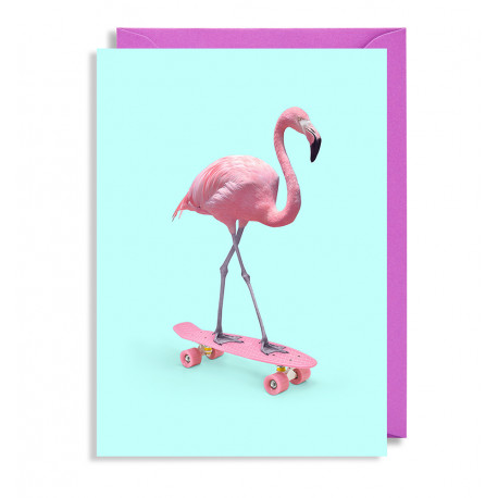 Flamingo på skateboard - Kort & kuvert - Lagom