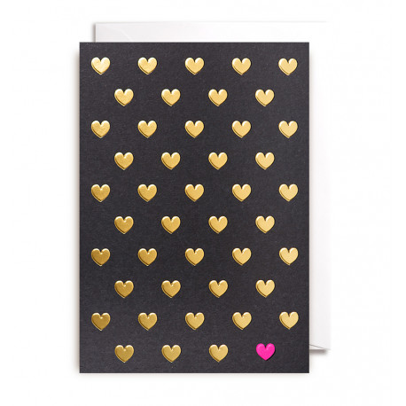 Mini guld hjerter på sort baggrund - Kort & kuvert - Lagom