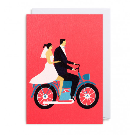 Brudepar på scooter - Bryllupskort & kuvert - Lagom