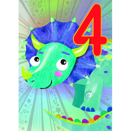 Dinosaur 4 års fødselsdag - Fødselsdagskort & kuvert - The Art Group 