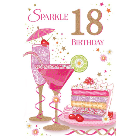 Champange18 års fødseldag - Kort med glimmer & kuvert