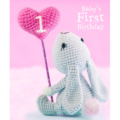 Hæklet kanin Baby´s 1 birthday - Fødselsdagskort & kuvert - Paper Rose