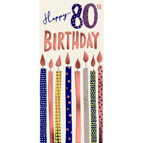 Happy 80th Birthday - Aflangt kort & kuvert - Paper Rose