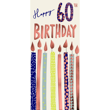 Happy 60th Birthday - Aflangt kort & kuvert - Paper Rose