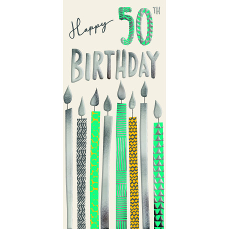 Happy 50th Birthday - Aflangt kort & kuvert - Paper Rose