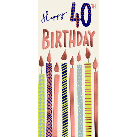 Happy 40th Birthday - Aflangt kort & kuvert - Paper Rose