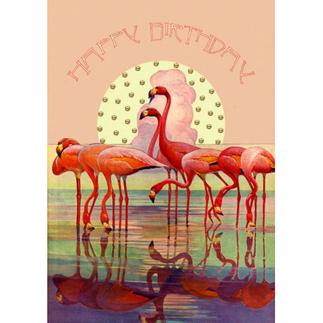 Flamingoer med guld glimmer - Fødselsdagskort & kuvert