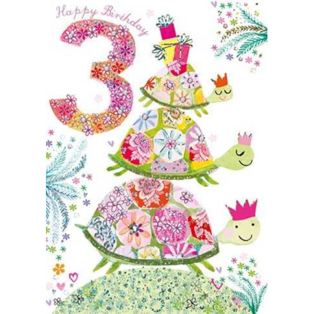 3 års fødselsdag med skildpadder & glimmer - Kort & kuvert - Paper Rose
