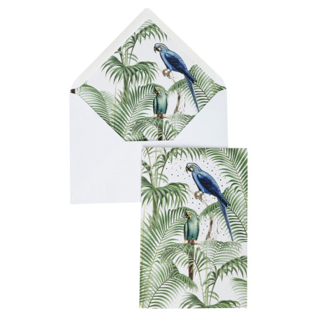 Papegøjer & palmeblade med guld print - Kort & matchende kuvert
