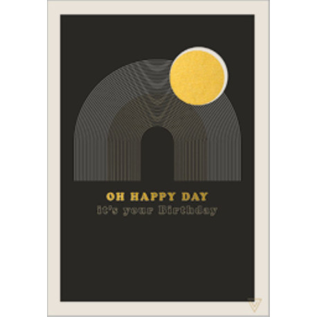 Sort & guld Oh, Happy Day - Fødselsdagskort & sort kuvert