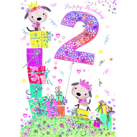 2 års fødselsdag med hunde & glimmer - Kort & kuvert - Paper Rose