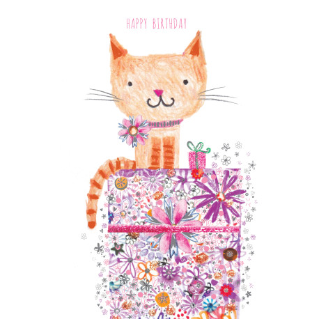Happy Birthday kat med glimmer - Fødselsdagkort & kuvert - Paper Rose