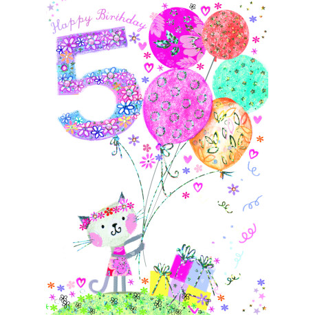 5 års fødselsdag med kat & glimmer - Kort & kuvert - Paper Rose