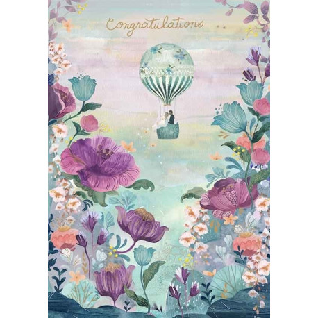 Brudepar i luftballon - Bryllupskort & kuvert