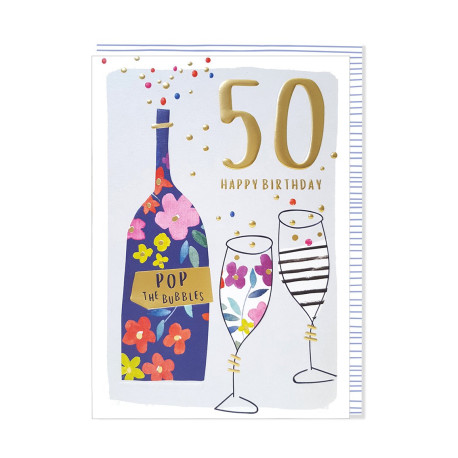 Happy Birthday 50 år med guld print - Fødselsdagskort & kuvert
