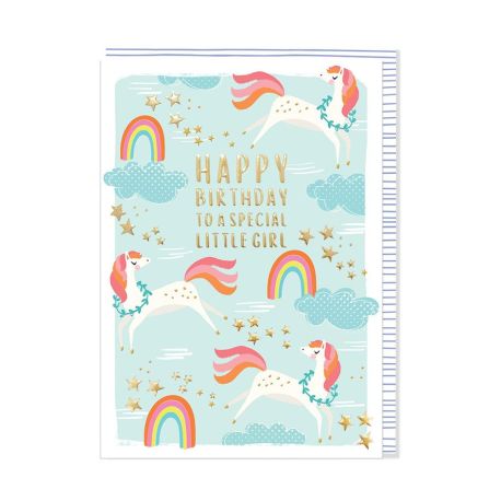 Enhjørning: Happy Birthday to a special little girl - Fødselsdagskort & kuvert