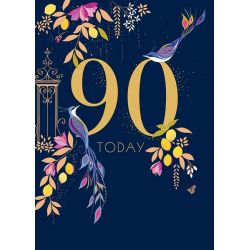 90 år fugle & guld print - Fødselsdagskort & kuvert