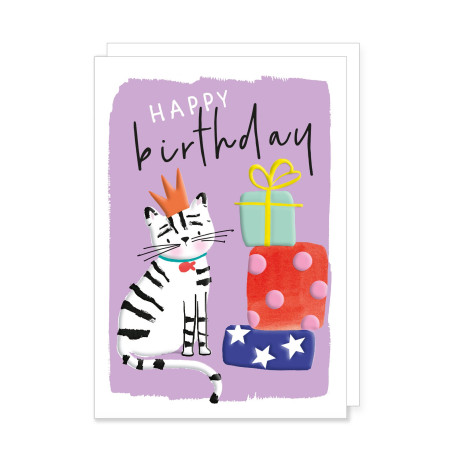 Kat med gaver - Fødselsdagskort & kuvert