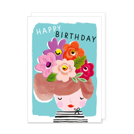 Pige med blomster i håret - Fødselsdagskort & kuvert