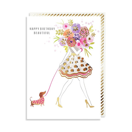 Happy Birthday Beautiful - Fødselsdagskort med sten & guld print & kuvert