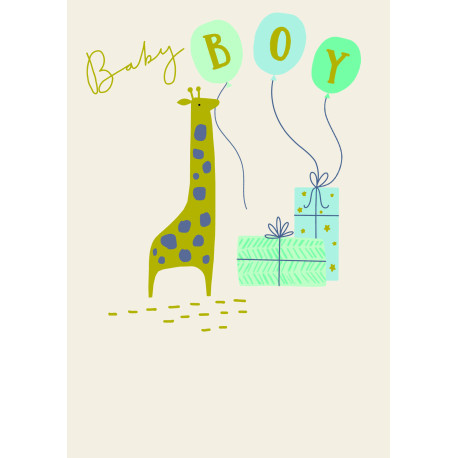 Giraf med balloner & gaver - Barselskort & kuvert - Paper Rose